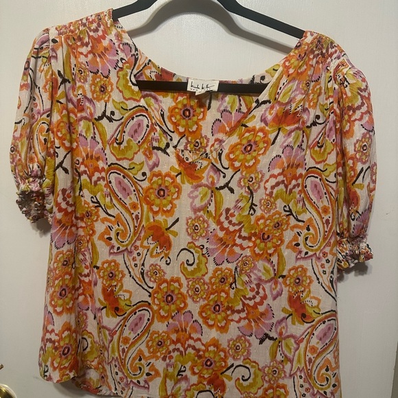 Nicole Miller Orange Brown Puff Sleeve Blouse - Picture 1 of 6